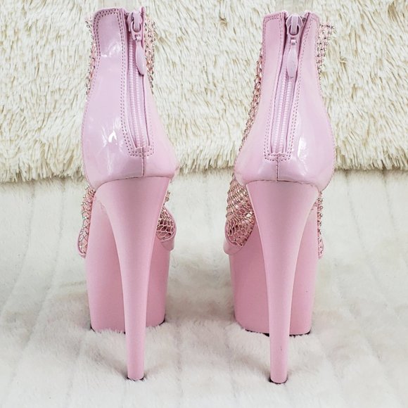 Baby Pink Stretch Rhinestone Mesh High Heel Platform Shoes 765 Adore RM - Picture 8 of 15